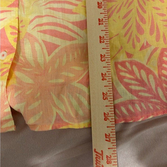 Talbots Pink and Yellow Leaf Print Button Down Shirt - Picture 5 of 8